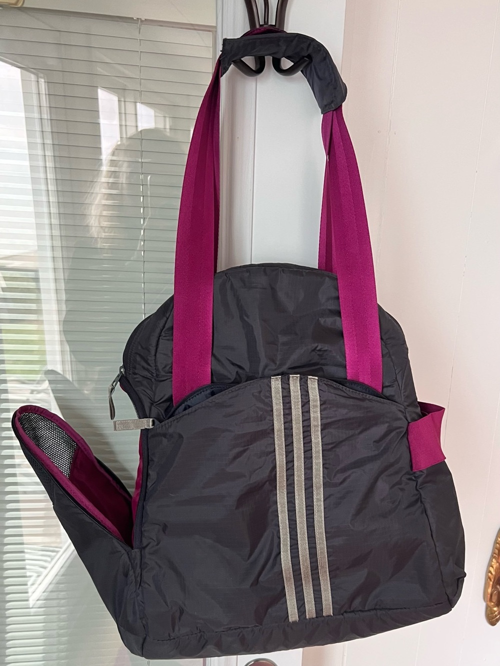 Adidas gym bag  blue/black and magenta padded nylon
